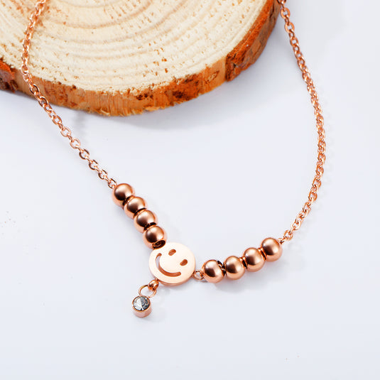 Titanium Steel Plated Rose Gold Round Bead  Anklet