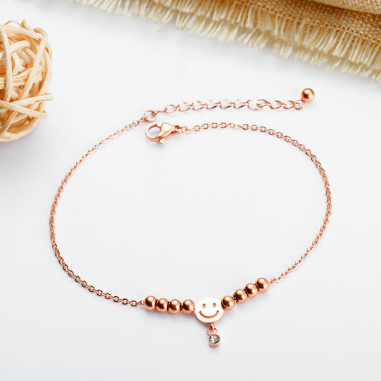 Titanium Steel Plated Rose Gold Round Bead  Anklet