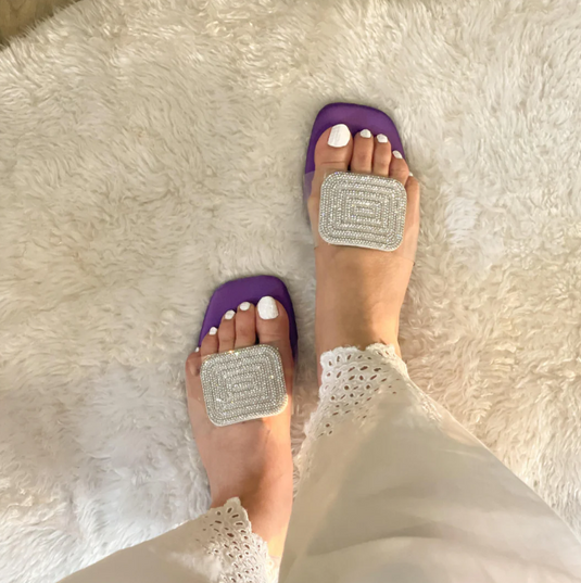 Purple Flats With Transparent Strap And Rhinestones