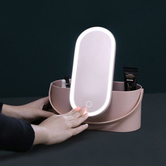 Portable LED Light Storage Box Beauty And Makeup Mirror
